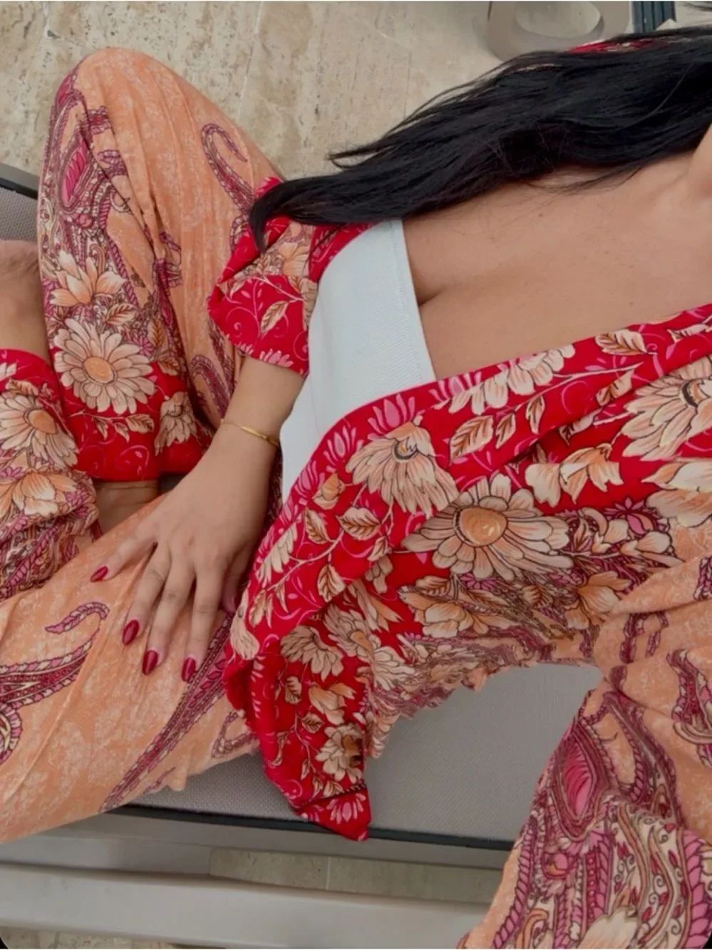 Red boho printed set